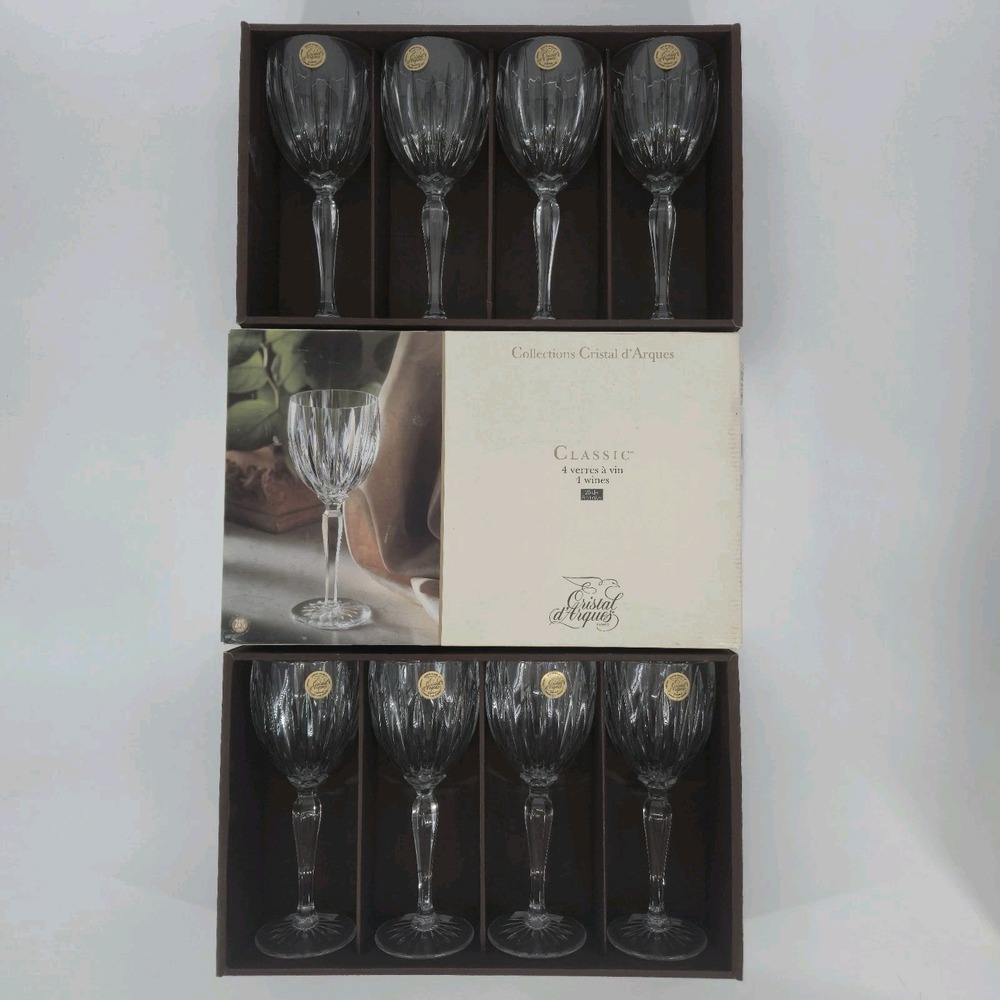 Cristal d'Arques Classic Wine Glasses Set 8 Lead Crystal France NIB 8.25 oz 24%